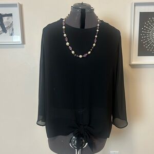 ZARA Black Sheer Sleeve Blouse XL Tie Front Flowy Top Minimalist
